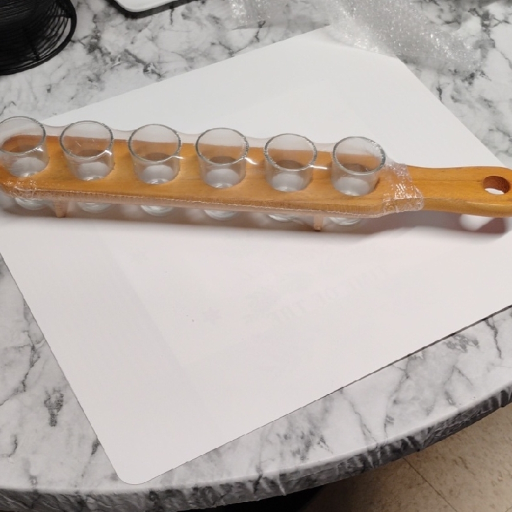 Wooden Shot Glass Holder with Clear Glasses
